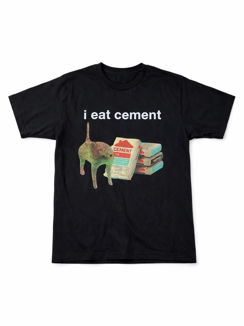 Black Graphic Tee "i eat cement" with Colorful Cat Print Sz small men’s #6